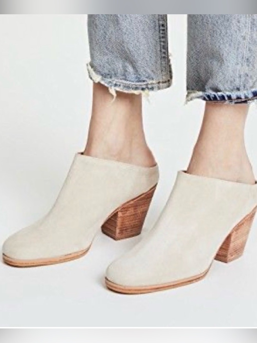 Rachel Comey Mars Mule Heels Women's Size 6 Bone Suede Leather Block Heel Rodeo